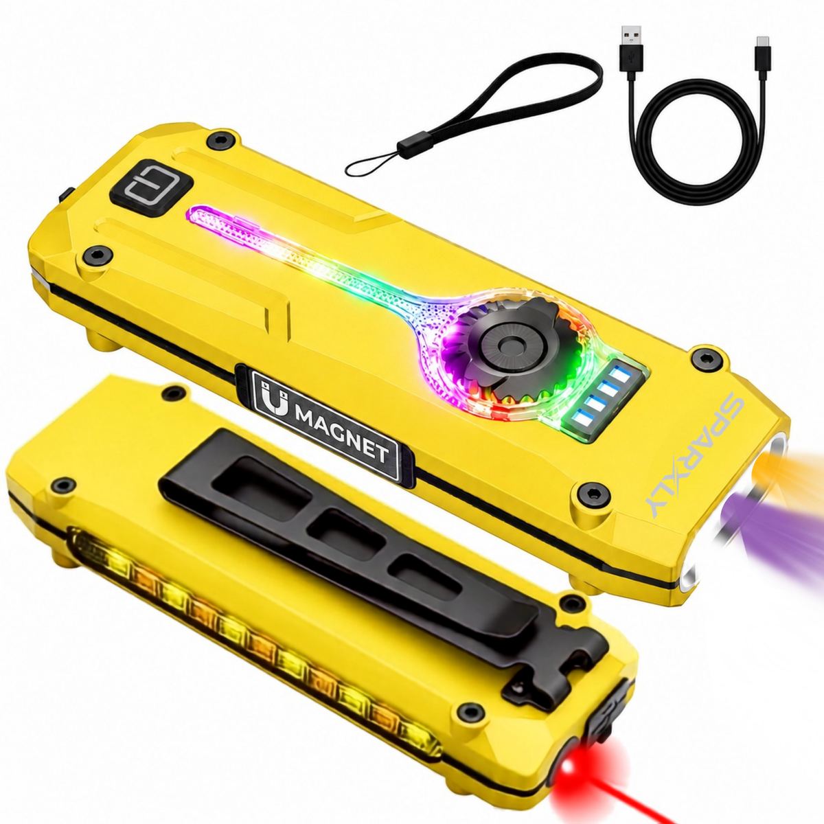 SPARXLY - Rechargeable Led Super Brıght Flashlıght, Uv Lıght & Red Laser, IPX4 Water Resistance